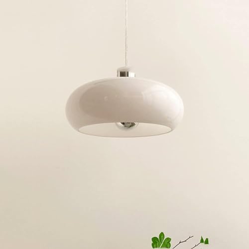 Nordic Glass Circular Suspension Wire Chandelier Mid Century White Light Adjustable Length Modern Home Decoration Pendant Lamp for Dining Room Bedroom Kitchen