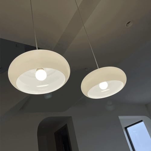Nordic Glass Circular Suspension Wire Chandelier Mid Century White Light Adjustable Length Modern Home Decoration Pendant Lamp for Dining Room Bedroom Kitchen