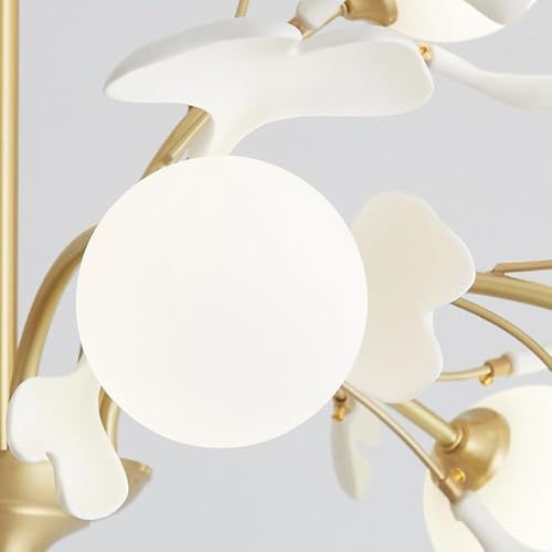 6 Globe Sputnik Milk Glass Mid Century Chandelier Dining Vintage Gold Leaf Branch Farmhouse Ceiling Pendant Light for Bedroom Kitchen Island Living Room