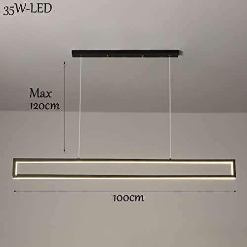 Black Dining Table Lamp Rectangular Pendant Lights LED Warm White Light Dining Room Chandelier Height Adjustable Living Room Office Chandelier Lighting