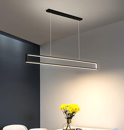 Black Dining Table Lamp Rectangular Pendant Lights LED Warm White Light Dining Room Chandelier Height Adjustable Living Room Office Chandelier Lighting