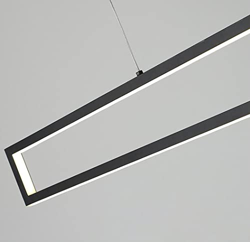 Black Dining Table Lamp Rectangular Pendant Lights LED Warm White Light Dining Room Chandelier Height Adjustable Living Room Office Chandelier Lighting
