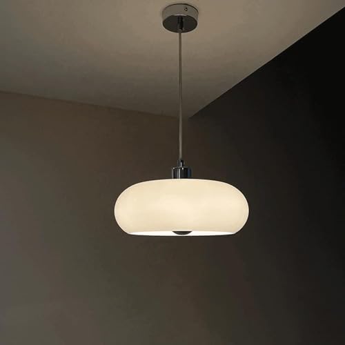Nordic Glass Circular Suspension Wire Chandelier Mid Century White Light Adjustable Length Modern Home Decoration Pendant Lamp for Dining Room Bedroom Kitchen