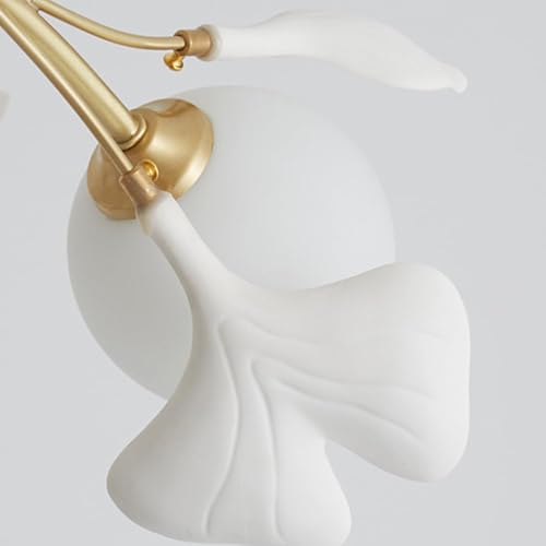 6 Globe Sputnik Milk Glass Mid Century Chandelier Dining Vintage Gold Leaf Branch Farmhouse Ceiling Pendant Light for Bedroom Kitchen Island Living Room