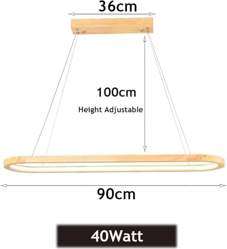 Modern LED Linear Oak Wooden Chandelier Dimmable Pendant with Remote Control Height Adjustable Ceiling Light for Kitchen Island Living Dining Room