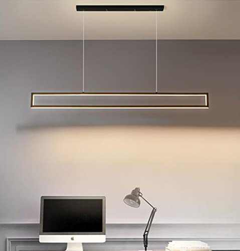 Black Dining Table Lamp Rectangular Pendant Lights LED Warm White Light Dining Room Chandelier Height Adjustable Living Room Office Chandelier Lighting