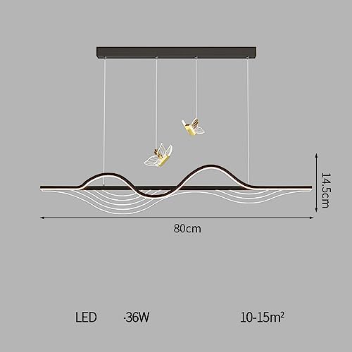 Butterfly Gold Hanging Chandelier cálida de atenuación Blanca LED Light Light 36W Boutique Nordic Boutique Decorat Negro Long Strip Lando Techo Candelier para Comedor Sala de Estar Bedro