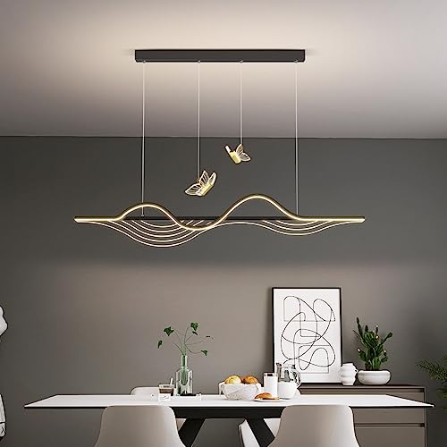 Butterfly Gold Hanging Chandelier cálida de atenuación Blanca LED Light Light 36W Boutique Nordic Boutique Decorat Negro Long Strip Lando Techo Candelier para Comedor Sala de Estar Bedro