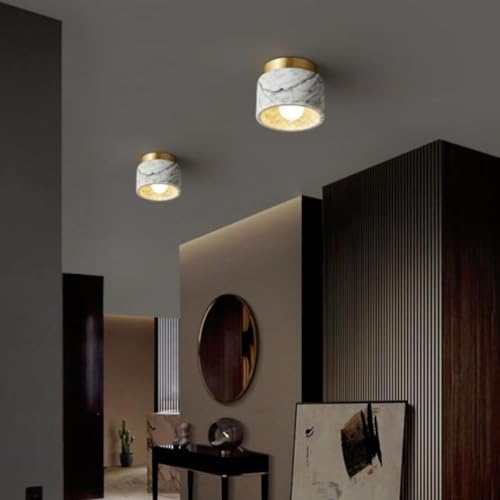 Vintage Decoration Brass Marble Light Farmhouse Mid Century Modern Natural Stone Small Ceiling Lamp Industrial Semi Flush Mount E27 Chandelier For Kitchen Hallway