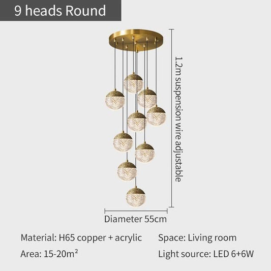 Generic Praee Full Copper Small Duplex Building Living Sala Landelier Nordic Loft High Villa Staircase Long Chandelier para la Cocina