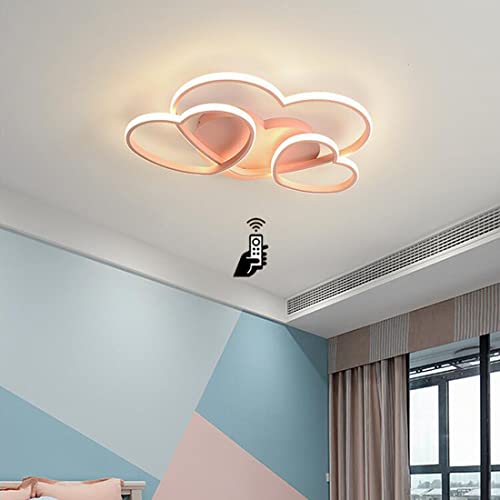 Living Dimmable LED Children's Room Pink Heart Bedroom Lamp ?50cm Romance Acrylic Shade Ceiling Chandelier Decor Pendant Light
