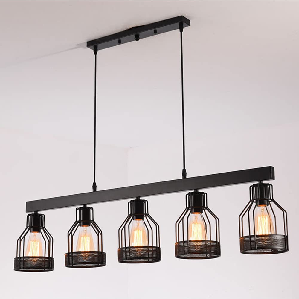 Retro Pendant Light Industrial Vintage Hanging Lamp Height Adjustable E27 * 5 Pendant Lamp Ceiling Light Ceiling Lamp Iron Art Dining Table Cafe Living Room Lighting Chandelier L105cm
