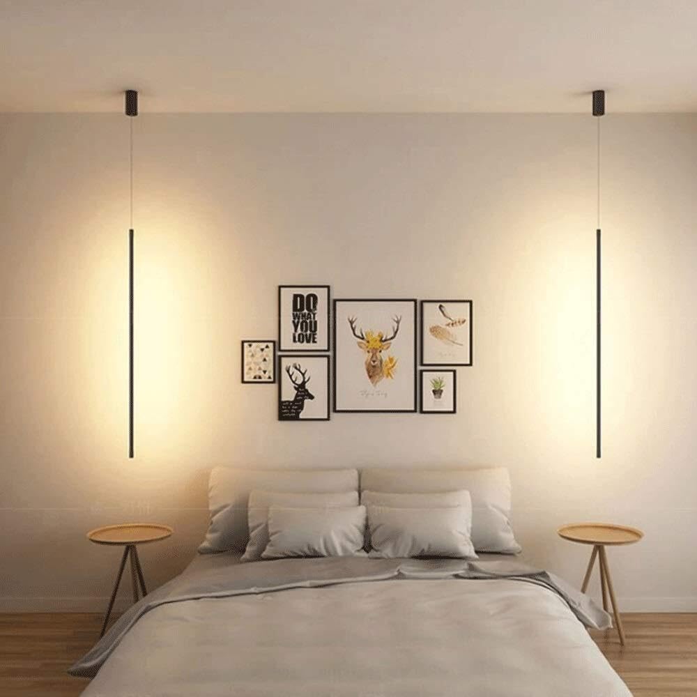 Dining Table Lights Ceiling Slim Single Head Chandelier Minimalist Bed Bedside Cylinder Pendant Modern Creative Led Hanging Fixture(3000K,120