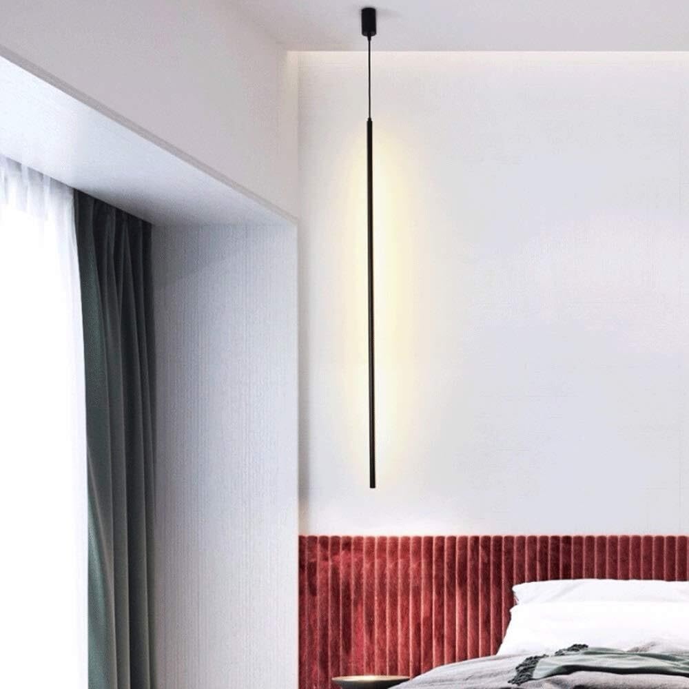 Dining Table Lights Ceiling Slim Single Head Chandelier Minimalist Bed Bedside Cylinder Pendant Modern Creative Led Hanging Fixture(3000K,120