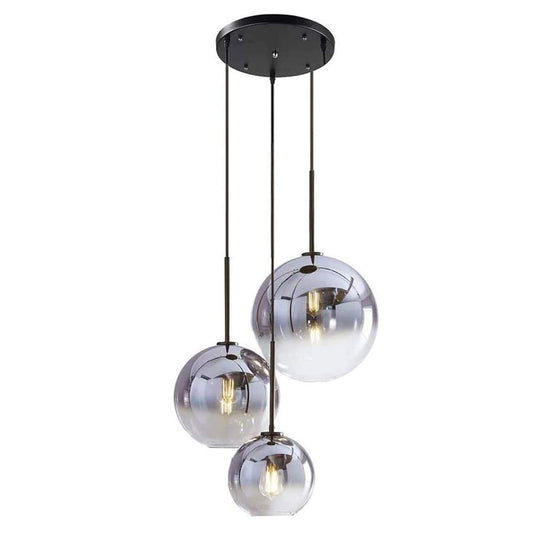 Modern Dining Table Pendant Lamp Ceiling Light, 3-Flame Gradient Glass Ball Hanging Lamp, Height Adjustable E27 Chandelier for Office Dining Room Living Room (Color : Silver)