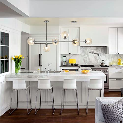 Lighting Mid-Century Rectangle Light Fixture 6-Light Glass Globe Linear Chandelier Brushed Nickel Pendant Light Fixture Adjustable Kitchen Island Lighting