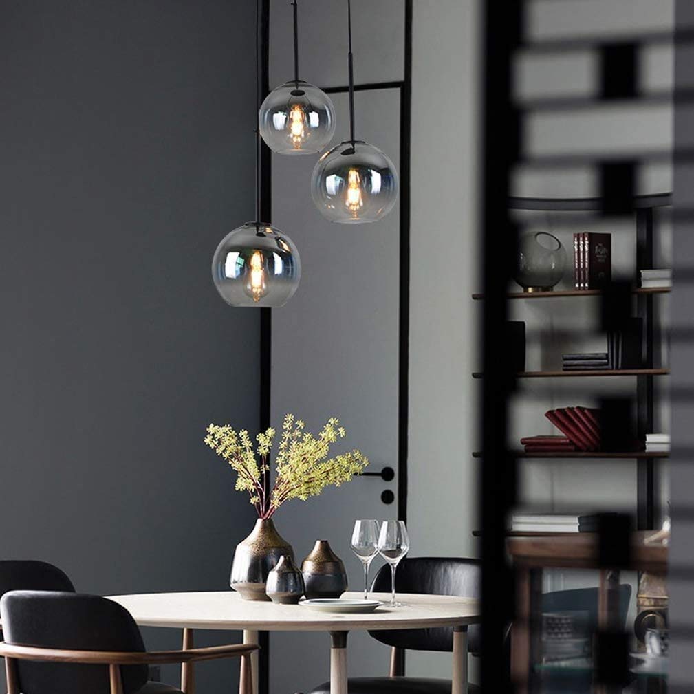 Modern Dining Table Pendant Lamp Ceiling Light, 3-Flame Gradient Glass Ball Hanging Lamp, Height Adjustable E27 Chandelier for Office Dining Room Living Room (Color : Silver)