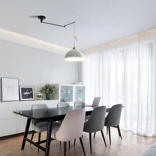 Black White Industrial Metal Dome Pendant Light Vintage Swing Arm Ceiling Hanging Lamp Long Arm Mid Century Modern Chandelier for Kitchen Island Farmhouse Dining Room (Color : Dark) Household faucets