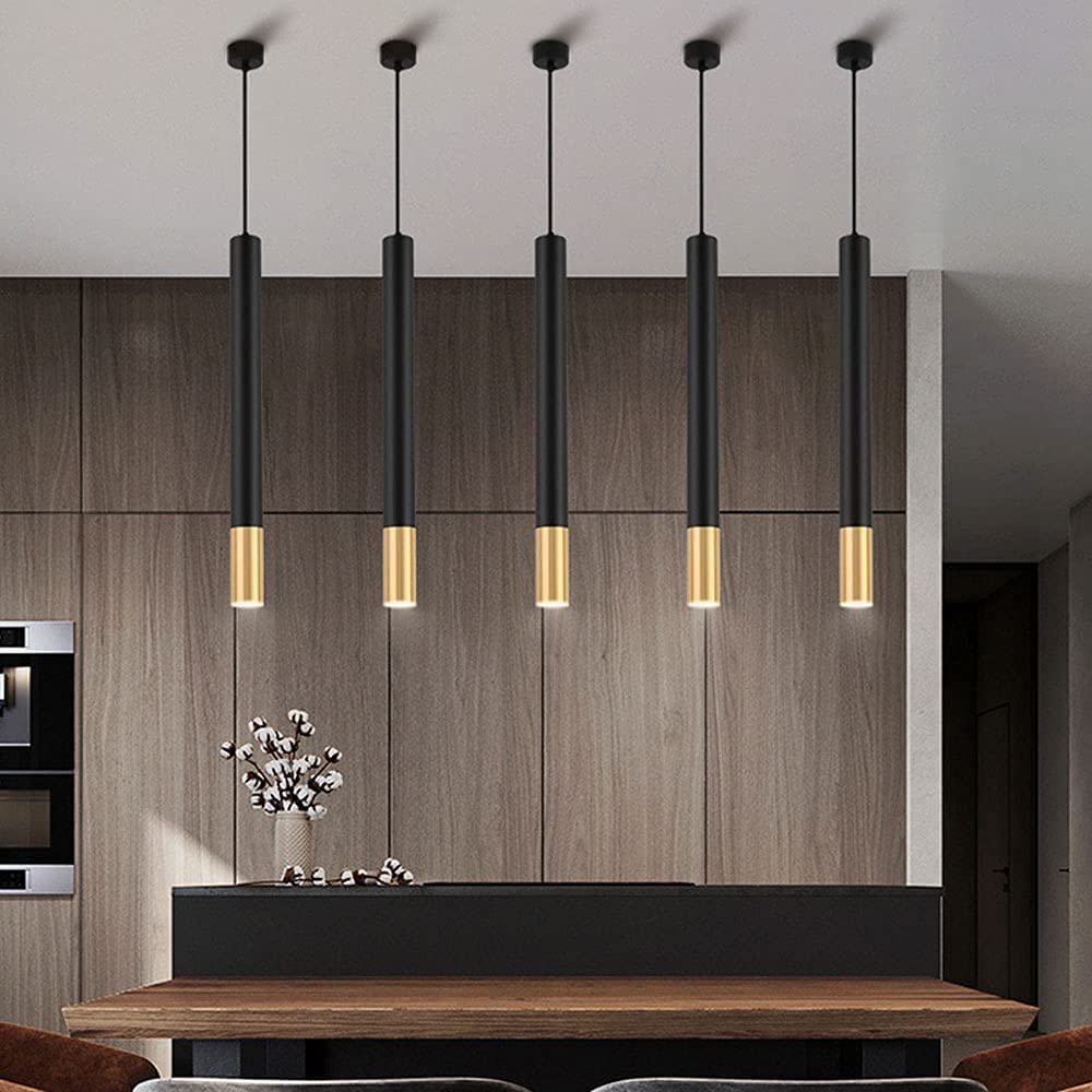Aluminum Hanging Lamp Suspension Adjustable Height Spotlights Single Head Ceiling Downlights Black+Gold 3W LED Long Tube Chandelier Kitchen Island Pendant Light Interesting