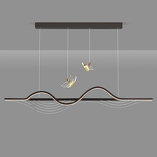 Butterfly Gold Hanging Chandelier cálida de atenuación Blanca LED Light Light 36W Boutique Nordic Boutique Decorat Negro Long Strip Lando Techo Candelier para Comedor Sala de Estar Bedro