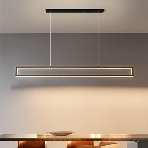 Black Dining Table Lamp Rectangular Pendant Lights LED Warm White Light Dining Room Chandelier Height Adjustable Living Room Office Chandelier Lighting