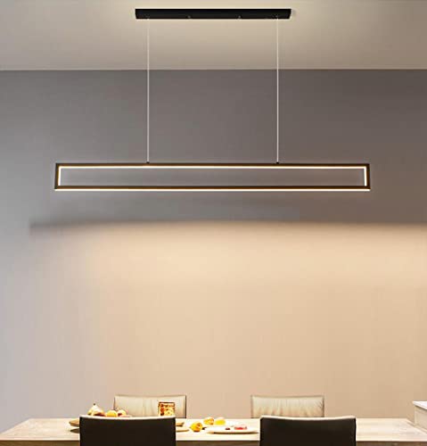 Black Dining Table Lamp Rectangular Pendant Lights LED Warm White Light Dining Room Chandelier Height Adjustable Living Room Office Chandelier Lighting
