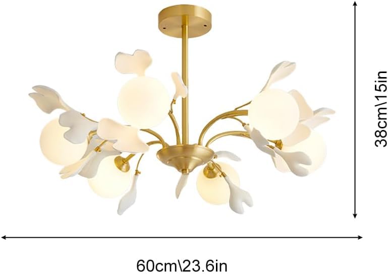 6 Globe Sputnik Milk Glass Mid Century Chandelier Dining Vintage Gold Leaf Branch Farmhouse Ceiling Pendant Light for Bedroom Kitchen Island Living Room