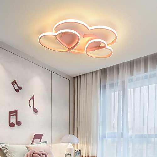 Living Dimmable LED Children's Room Pink Heart Bedroom Lamp ?50cm Romance Acrylic Shade Ceiling Chandelier Decor Pendant Light