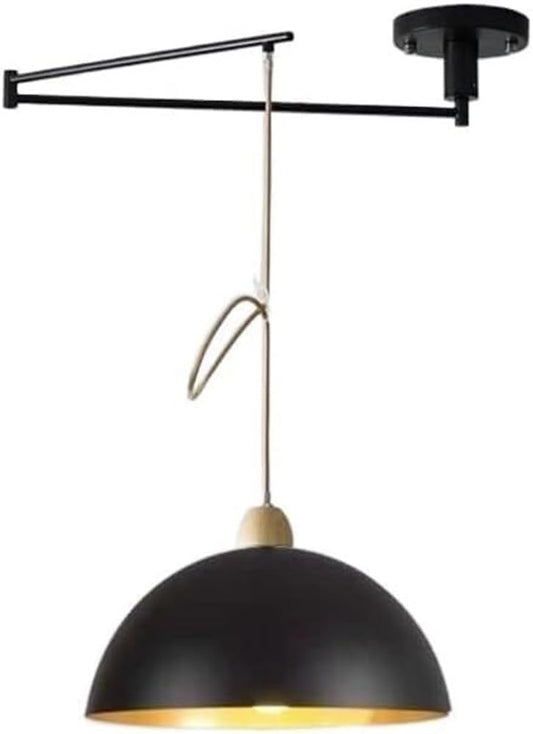 Black White Industrial Metal Dome Pendant Light Vintage Swing Arm Ceiling Hanging Lamp Long Arm Mid Century Modern Chandelier for Kitchen Island Farmhouse Dining Room (Color : Dark) Household faucets