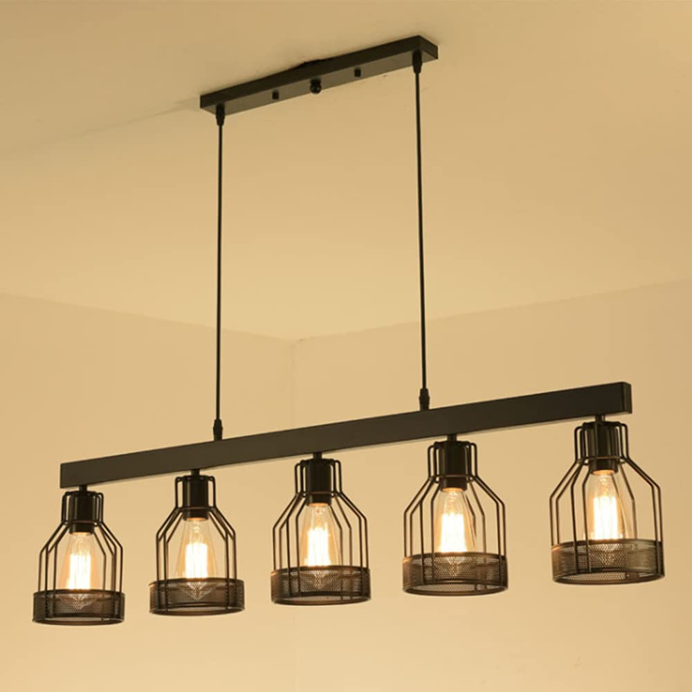 Retro Pendant Light Industrial Vintage Hanging Lamp Height Adjustable E27 * 5 Pendant Lamp Ceiling Light Ceiling Lamp Iron Art Dining Table Cafe Living Room Lighting Chandelier L105cm