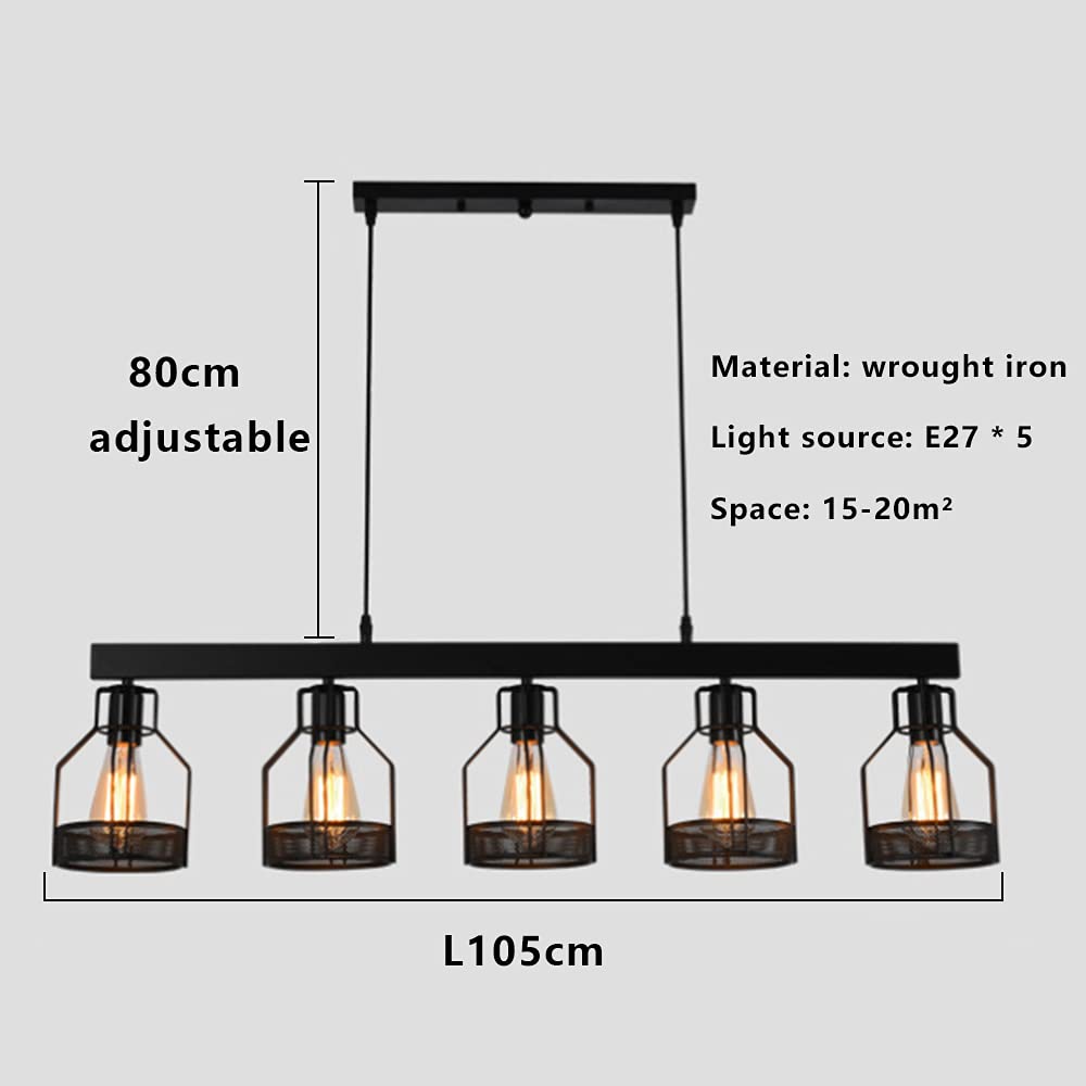 Retro Pendant Light Industrial Vintage Hanging Lamp Height Adjustable E27 * 5 Pendant Lamp Ceiling Light Ceiling Lamp Iron Art Dining Table Cafe Living Room Lighting Chandelier L105cm