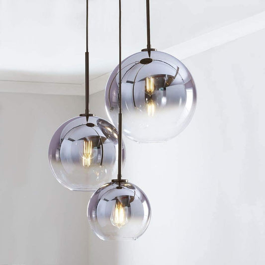Modern Dining Table Pendant Lamp Ceiling Light, 3-Flame Gradient Glass Ball Hanging Lamp, Height Adjustable E27 Chandelier for Office Dining Room Living Room (Color : Silver)