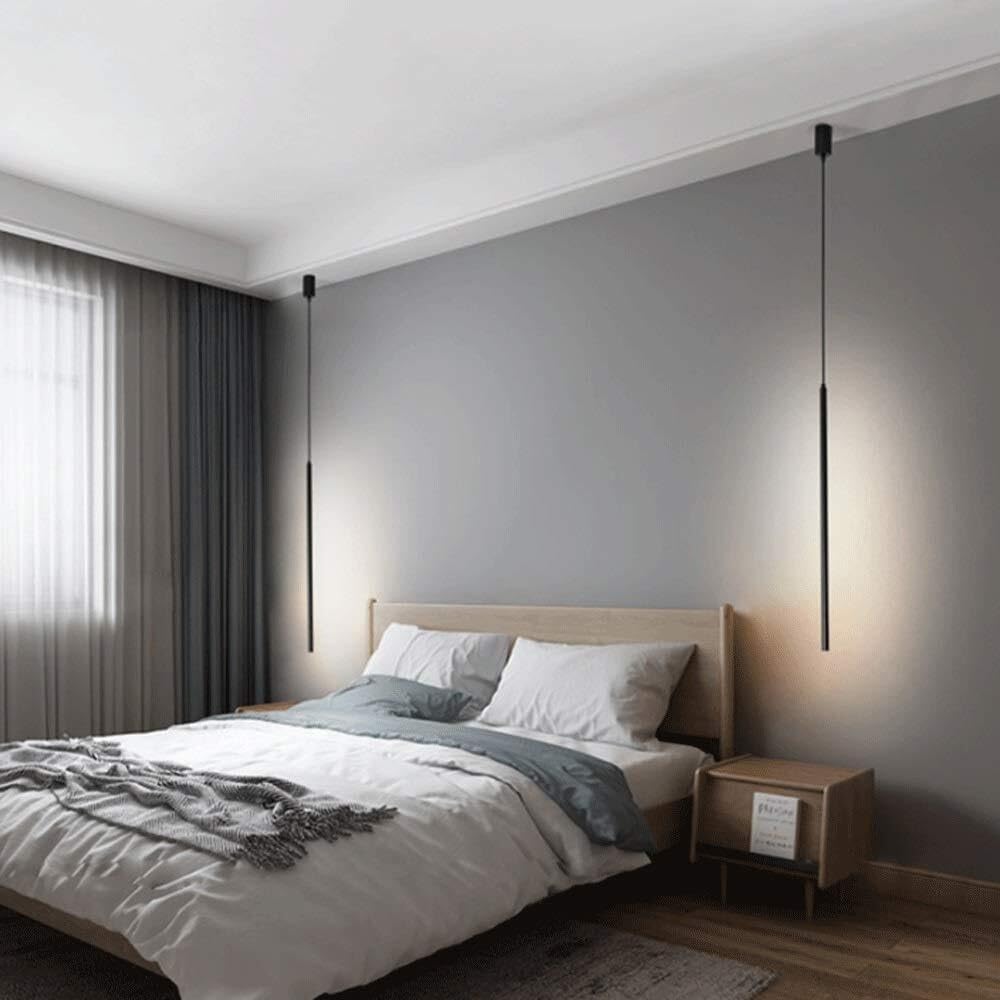 Dining Table Lights Ceiling Slim Single Head Chandelier Minimalist Bed Bedside Cylinder Pendant Modern Creative Led Hanging Fixture(3000K,120