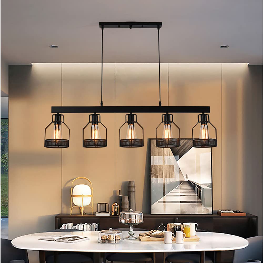 Retro Pendant Light Industrial Vintage Hanging Lamp Height Adjustable E27 * 5 Pendant Lamp Ceiling Light Ceiling Lamp Iron Art Dining Table Cafe Living Room Lighting Chandelier L105cm